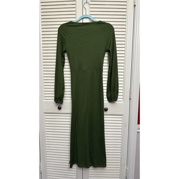 Topshop Premium Rib Jersey Ruched Front Midi Dress in Khaki 6 - Picture 6 of 6
